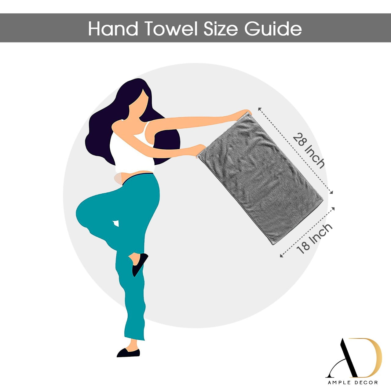 Ample Decor Bathroom Hand Towels 100% Cotton 18X28 inch -6pc Black