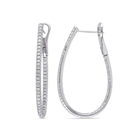 1 Carat T.W. Diamond 14kt White Gold Hoop Earrings