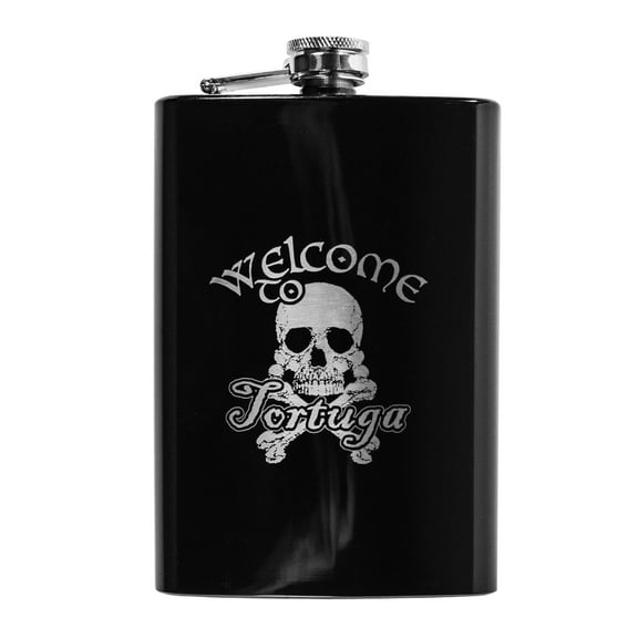 8oz BLACK Welcome to Tortuga Flask L1