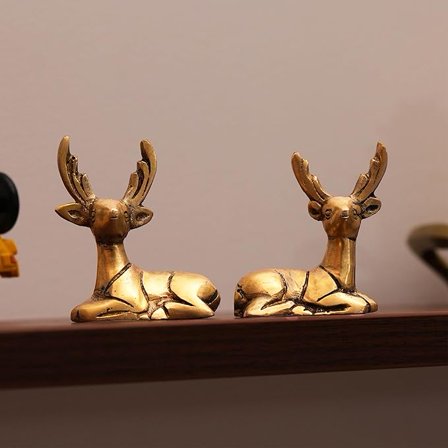 Pure Brass | Decorative Brass Deer (Hiran) for Desk, Car, and Home Decor | Yellow Antique Finish