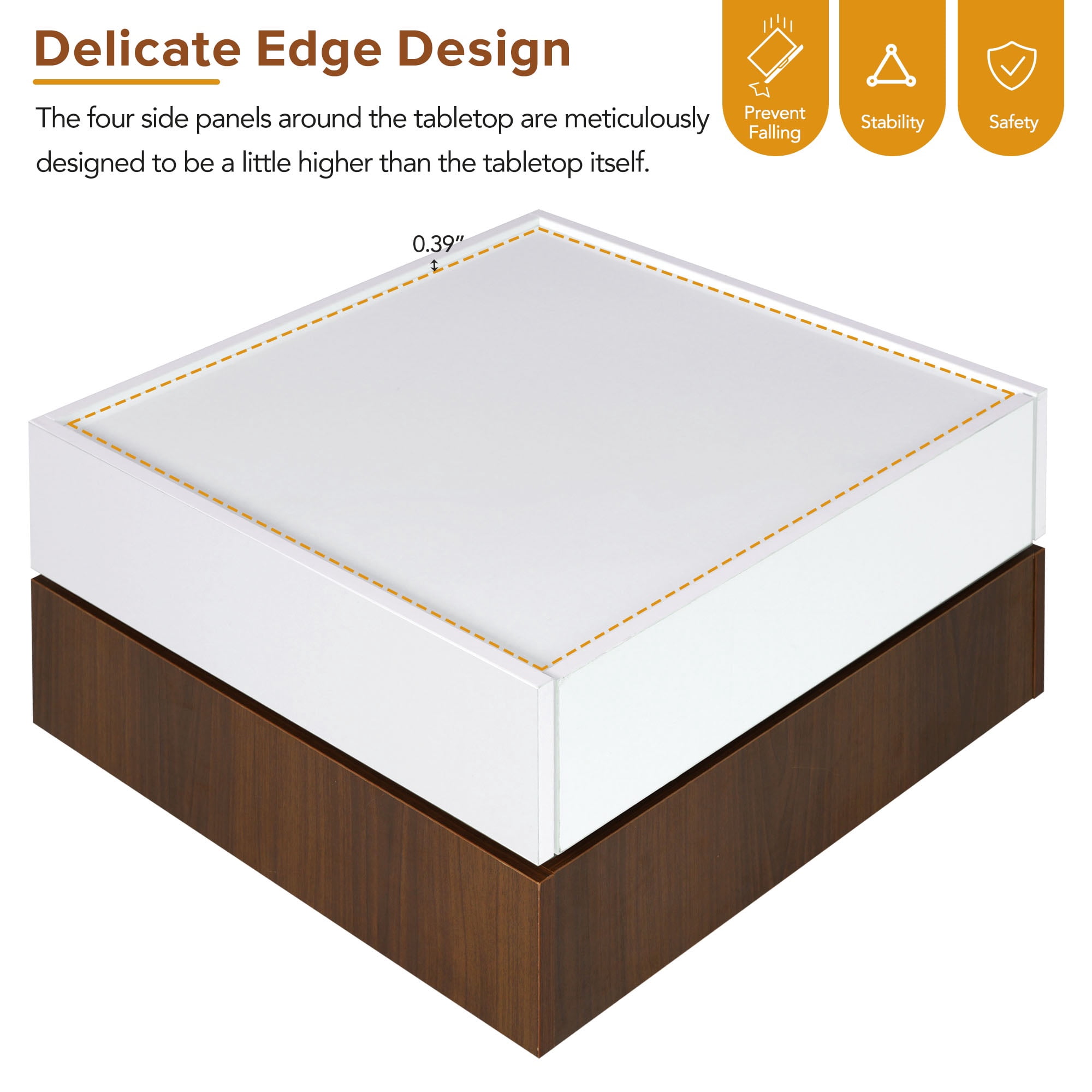 PORKISS 360 Rotating Coffee Table, Square Coffee Table with 2 Drawers, Modern Storage Coffee Table with Swivel Tabletop and Storage, High Gloss Walnut Table Frame Side Table for Living Room, White