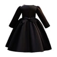 thumbnail image 6 of Wuxian Child Girls Long Sleeve Dresses Traditional Flower Plaid Graphic Embroider Round Neck High Waist Pleated A-Line Long Dress Fashionable Party Birthday Breathable Cozy Dailywear,Black,6-7 Years, 6 of 9
