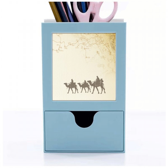 Camel Chinese Painting Silk Road map Desk Supplies Organizer Pen Holder Card