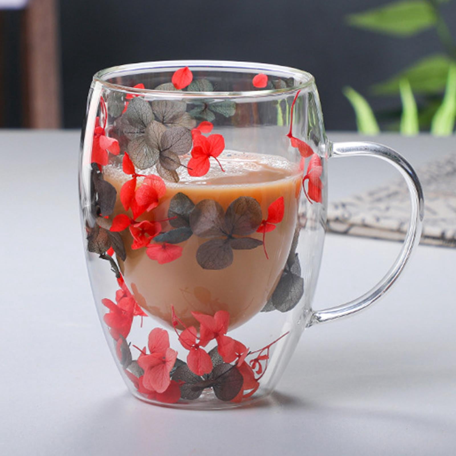 Double Walled Glass Cup Cappuccino Cups with Handle Heat Resistant Insulated Clear Glass Mug Tea Mug Espresso Cups for Tea Beverage Style A