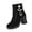 Black, variant on Winter Suede Chunky Heel Boots Country Concert Outfits, Ribbed Knit Collar Booties Music Festival Wear, Comfortable Metal Charm Shoes Holiday Street Strolling,Autumn Casual Wearing, Ginger 6