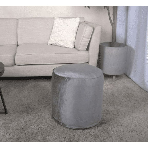 Shimon Cylinder Pouf,Pewter Gray,Gray Velvet Furniture Primary Living Space Ottomans