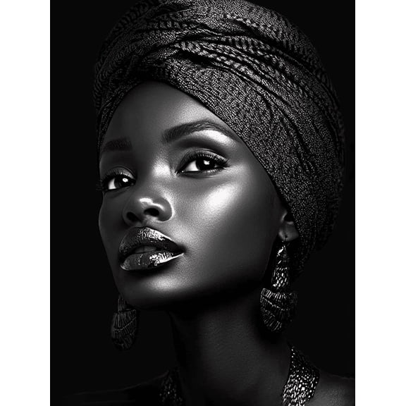 Black African Woman Portrait Decorative Painting/Canvas Art， Suitable for Living Room， Bedroom， Office， Hotel， Restaurant， Gallery and Corridor Decor.
