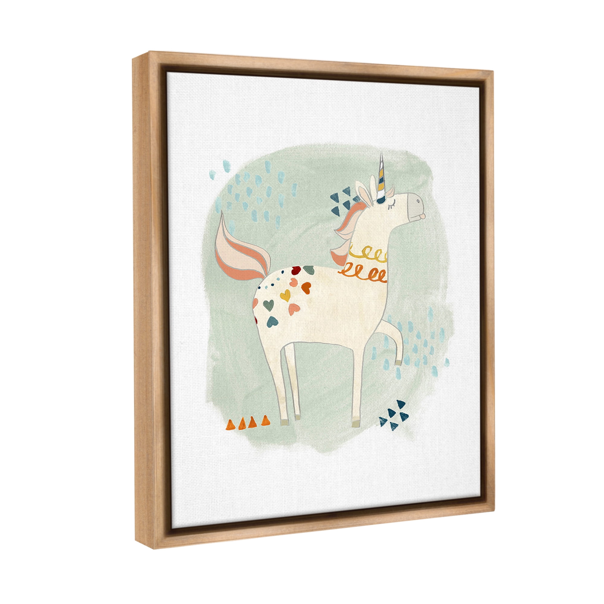 Stupell Industries Soft Patterned Unicorn Animals & Insects Painting Brown Floater Framed Canvas Art Print Wall Art, 17 x 21