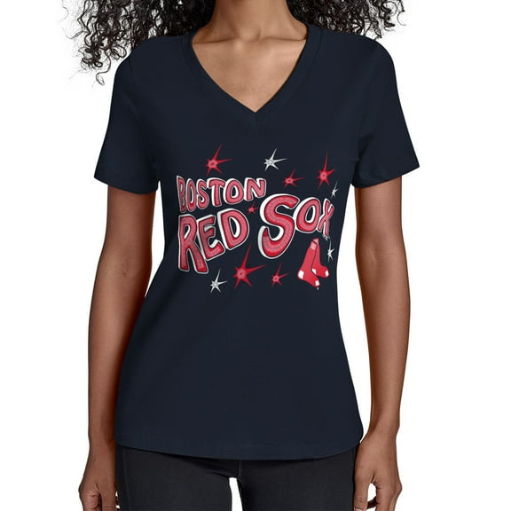 Women's Starter Navy Boston Red Sox Fireworks V-Neck T-Shirt