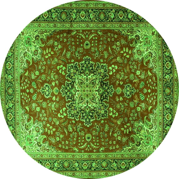Ahgly Company Indoor Round Medallion Green Traditional Area Rugs, 7' Round