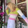 thumbnail image 4 of WREESH Women's Printed Patchwork Square Collar Sleeve Style Loose Sweaters Ladies Tops, 4 of 6
