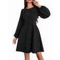 thumbnail image 2 of Women's Puff Sleeve Work Dresses Spring Long High Waist Line Short Dress for Casual Business Black S, 2 of 9