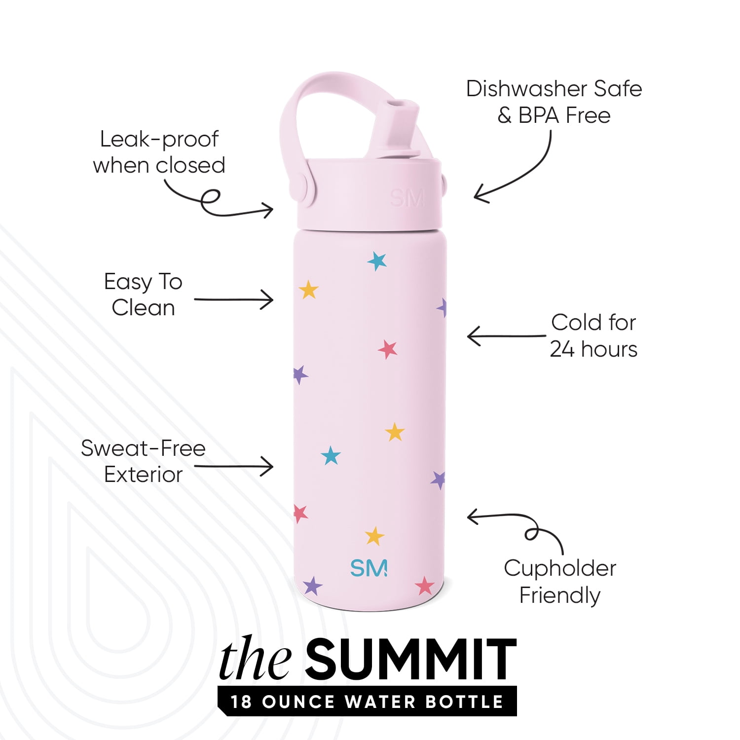 Simple Modern 18 fl oz Insulated Stainless Steel Summit Wide Mouth Water Bottle with Handle and Straw Lid | Starry