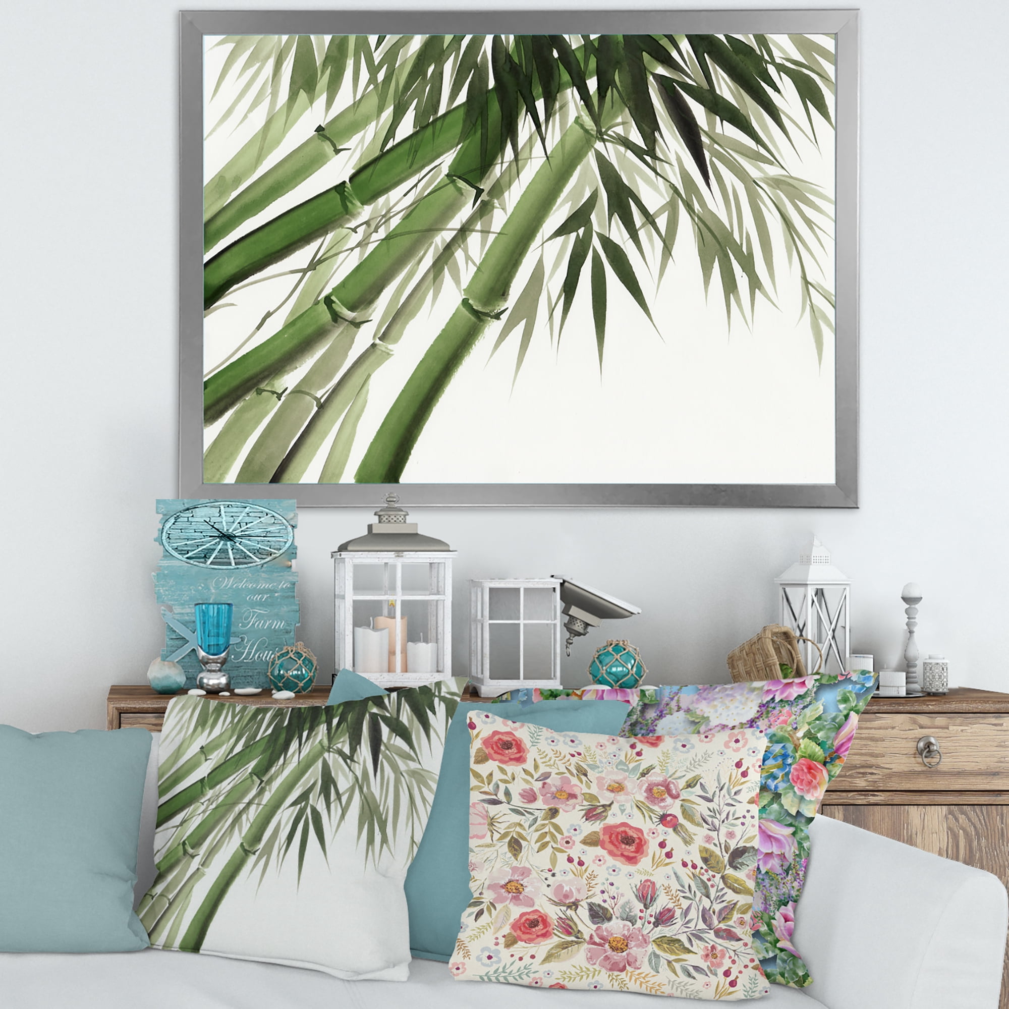 Designart 'Ancient Dark Green Bamboo' Traditional Framed Art Print