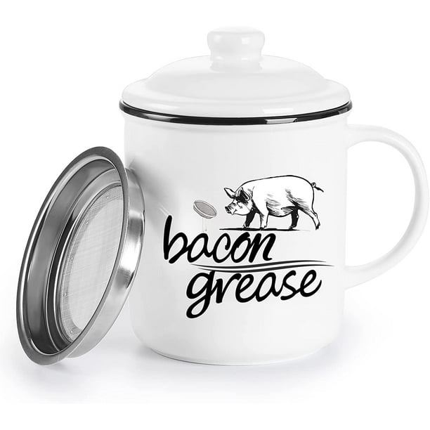 Bacon Grease Container, Ceramic Cooking Oil Storage with Strainer Can