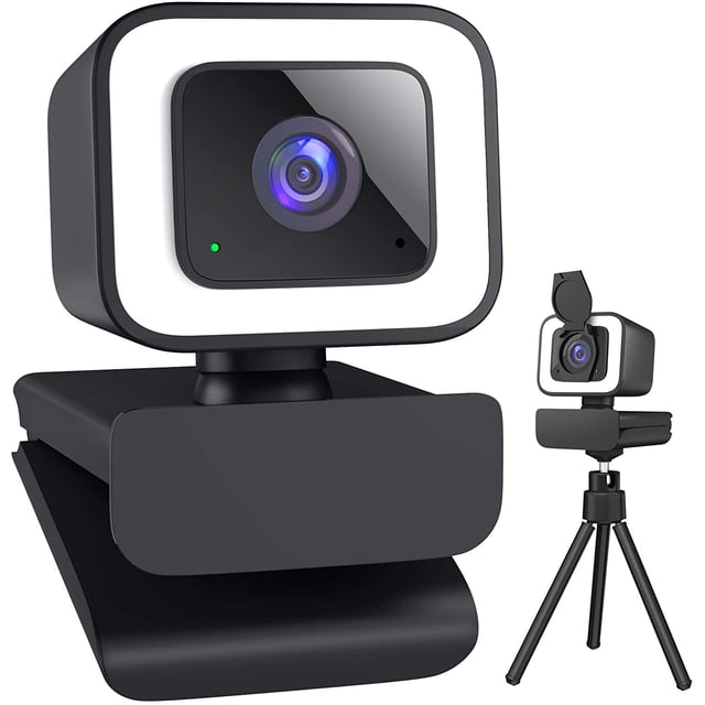 1080P Fixed Focus Camera with Ring Light, Camera with Microphone, 1080P Computer Camera, Privacy Shield, Tripod