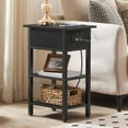 thumbnail image 3 of End Table with Charging Station, Flip Top Side Table with USB Ports, Narrow Nightstand Bedside Tables with Storage Shelves, for Small Space, Living Room, Black BK141UBZ01, 3 of 9