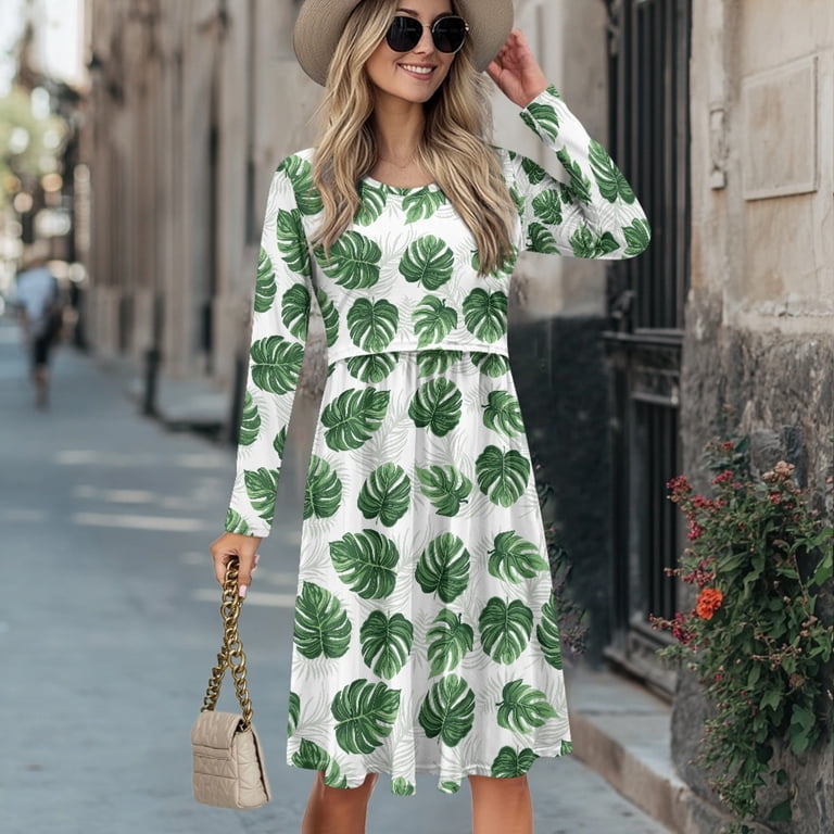 green emerald velvet dress Green Leaf Print Halter Maternity Maxi Dress main image 1