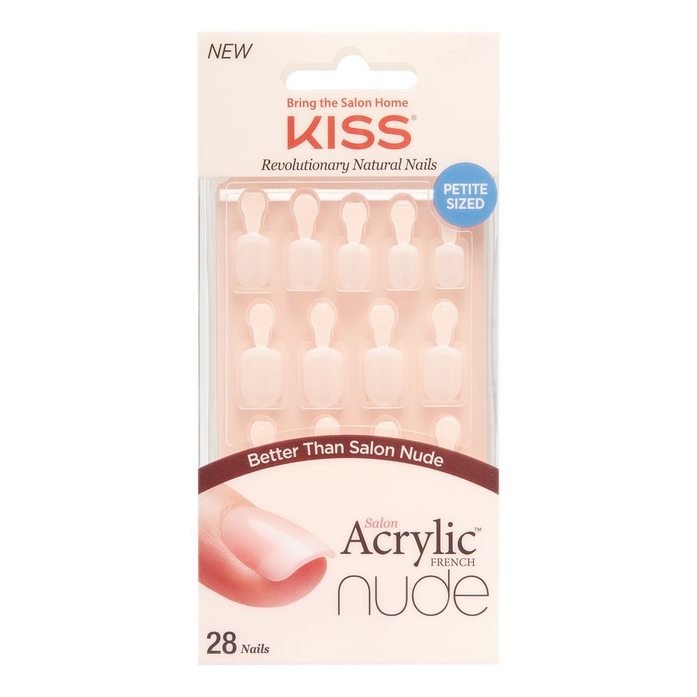 Kiss Salon Acrylic Nude French Press on Nails, 28ct Fake Nails