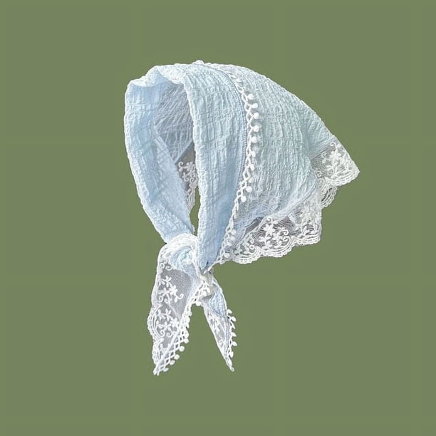 Zhuge Bufanda elegante, bufanda triangular, protector solar de verano con encaje, diadema fina y transpirable, diadema de estilo campestre (azul claro)