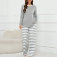 thumbnail image 4 of Loritta Lounge Set Womens 2 Piece Outfits Long Sleeve Round Neck Pajamas Striped Sleepwear Pants for Women S-2XL, 4 of 6