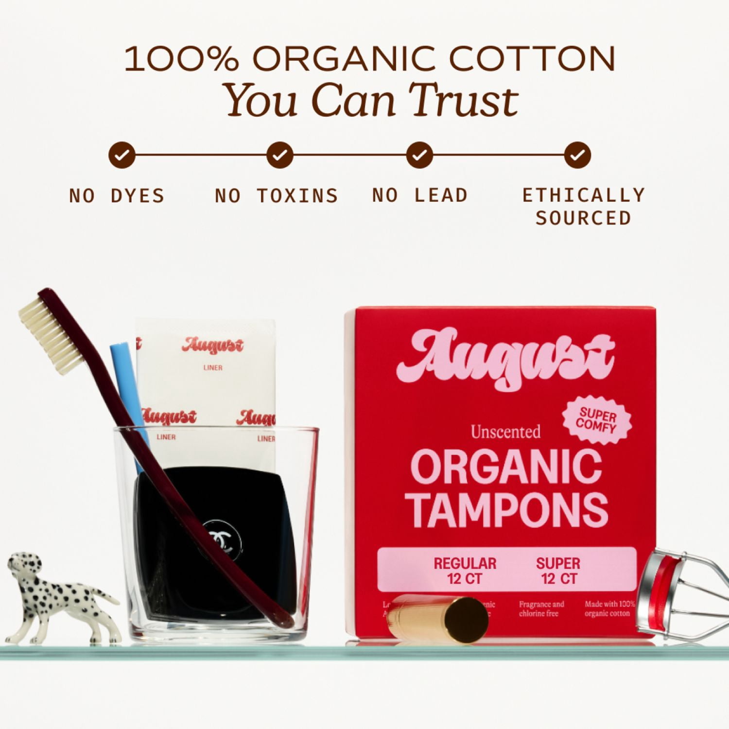 August Organic Cotton Combo Regular and Super Tampons, 24 Count