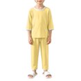thumbnail image 2 of TIREOW Kids Loungewear 2 Piece Set Contrast Trim Round Neck Three Quarter Sleeve Top and Long Pants Boys and Girls Sleepwear Set, 2 of 5