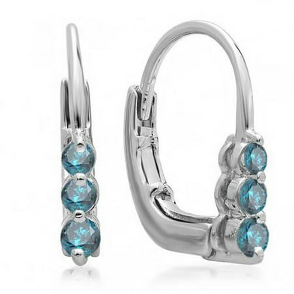 Dazzlingrock Collection 0.25 CT 10K Round Blue Diamond Ladies 3 Stone Hoop Earrings, White Gold