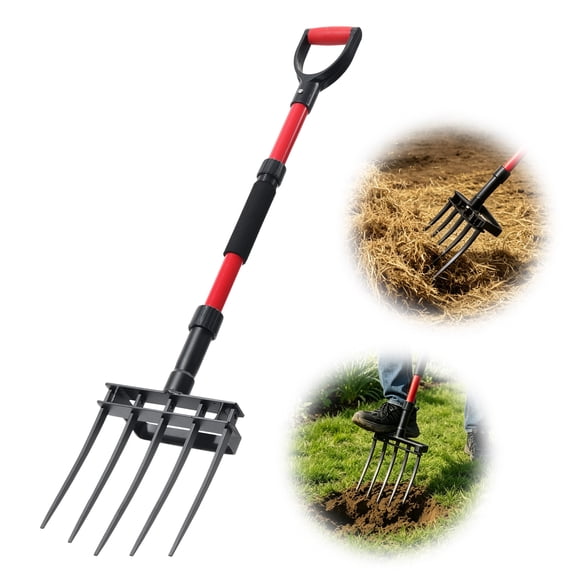 Digging Fork 42Inch Garden Pitch Fork with D-Handle 5-Tine 6Lbs Lightweight for Composting, Hay, Potato Harvesting,Soil Aeration