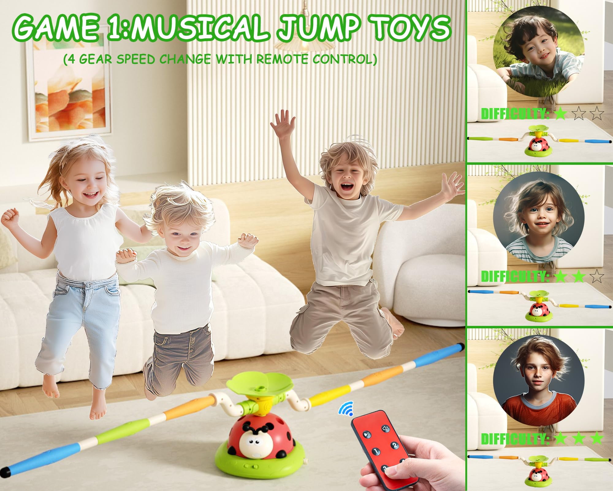 LINXUXIE 5-in-1 Musical Jump Set, Toss Ring Game and Stomping Toys, Active Indoor&Outdoor Games Birthday Gifts for 3-5 5-8 8-13 Years Old