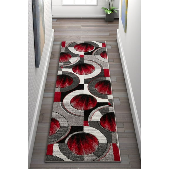 Well Woven Ruby Yolo Modern Contemporary Red Grey Abstract Shape 2' x 7' Runner Area Rug