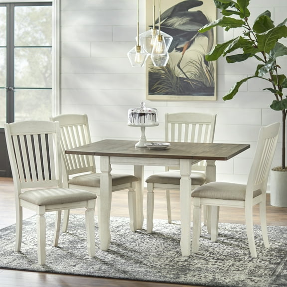 TMS Maryland 5-Piece Indoor Dining Set, Includes Drop-Leaf Table and Chairs, Walnut/Antique White