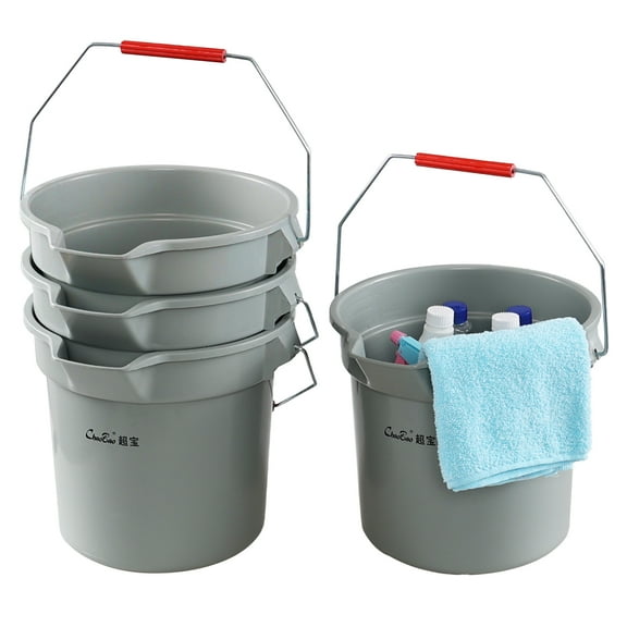 Ewingger 4 Pack 14 Quart Round Utility Pails with Handle, Plastic Cleaning Buckets, Gray