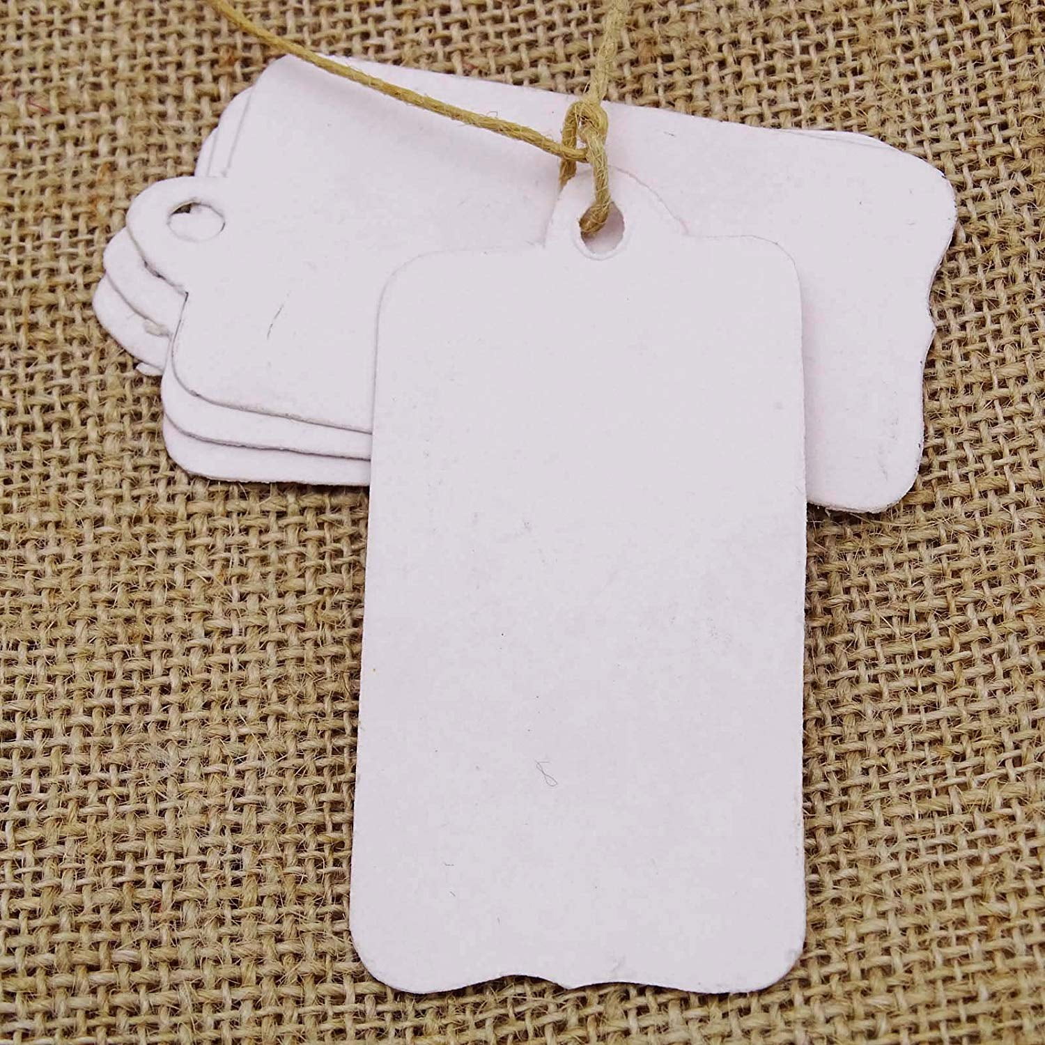 500 PCS White Card Paper Rectangular Shape Tags Bonbonniere Wedding Favor Hang Tag with Free Natural Jute Twine