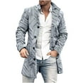 thumbnail image 2 of Lilgiuy Men Winter Casual Gray Stripe Turndown Keep Warm Single-breasted Windbreaker Coat for Photoshot, 2 of 5