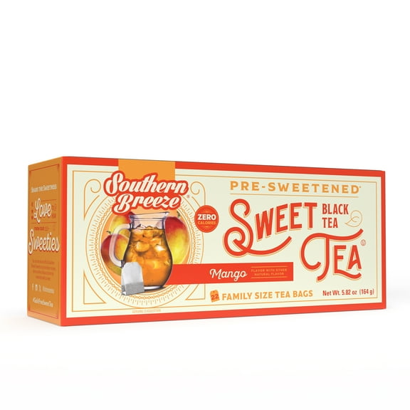 Southern Breeze Hot Brew Sweet Tea Mango Iced Tea with Black Tea and Zero Carbs Zero Sugar, 22 Family Size Tea Bags