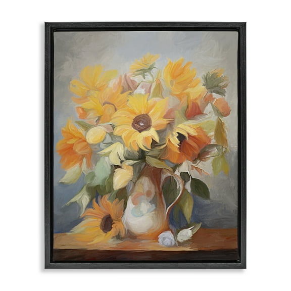 Stupell Industries Bright Sunflower Medley Botanical & Floral Painting Black Floater Framed Art Print Wall Art, 17 x 21