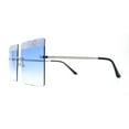 thumbnail image 3 of Rhinestone Argyle Pattern Jewel Rimless Oversize Rectangle Sunglasses Silver Blue, 3 of 4