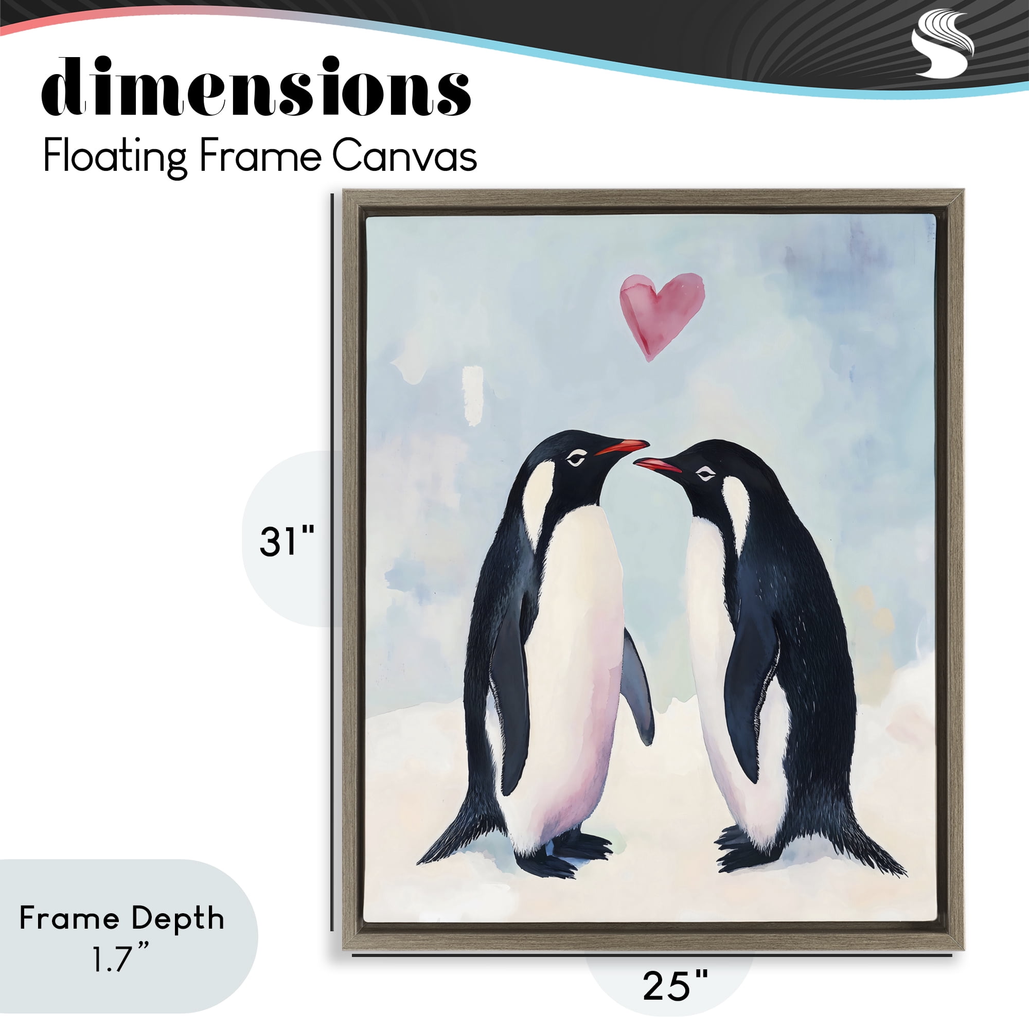 Stupell Industries Penguin Love with Heart Brown Framed Floater Canvas Wall Art, design by The Prints Vibe