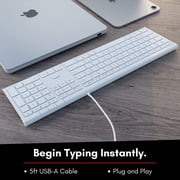 Macally Slim USB Wired Keyboard for comfortable Mac and Windows Full-Size USB-A Keyboard with Numeric Keypad for iOS Desktop, Laptop, Tablet 110 Scissor Switch Keys and 20 Shortcuts White ACEKEY