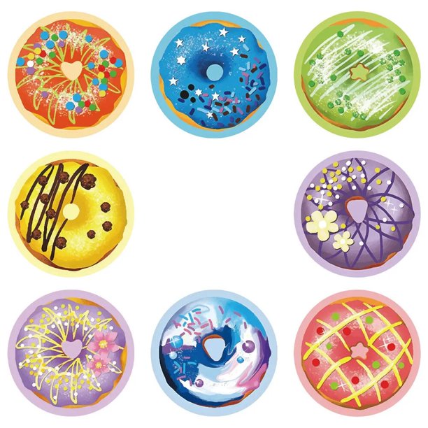 Pegatinas de Donuts hechas a mano, 8 diseños, etiquetas para pasteles, pan y hornear, 100-500 unidades