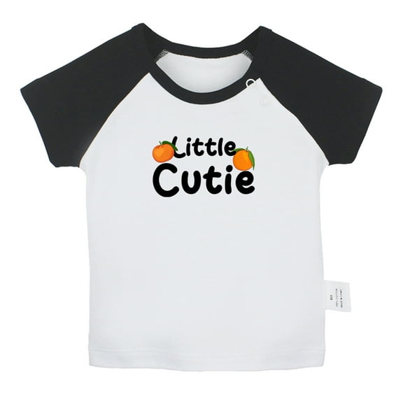 iDzn Little Cutie Novelty T shirt For Baby, Newborn Babies T-shirts, Infant Cute Orange Tops, 0-24M Kids Graphic Tees Clothing (Short Black Raglan T-shirt, 0-6 Months)