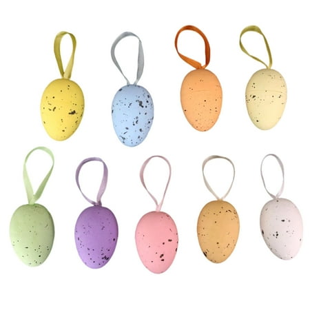 

PERZOE 9Pcs/Bag Easter Egg Pendants with Lanyard Speckled Anti-scratch Drop-resistance Easter Hanging Eggs for Easter