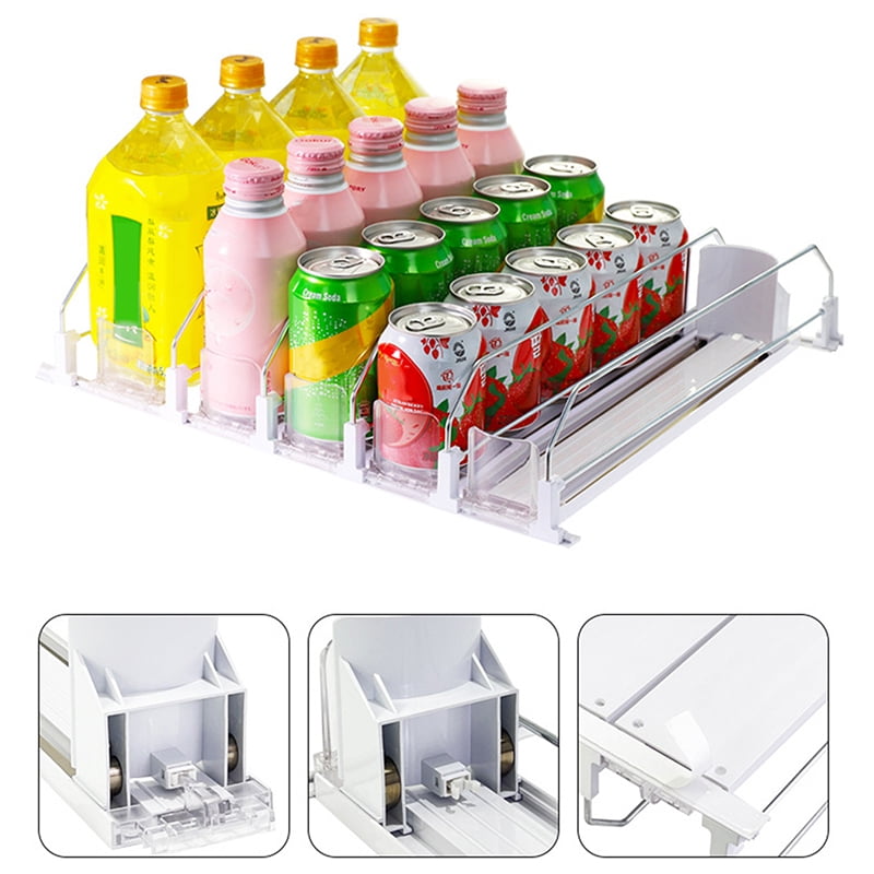 (410MM) Canned Beverage Push Rack Beverage Thruster Dispenser Storage For Soda Can Self-Pushing Kitchen Counter Organizer Fridge Shelf