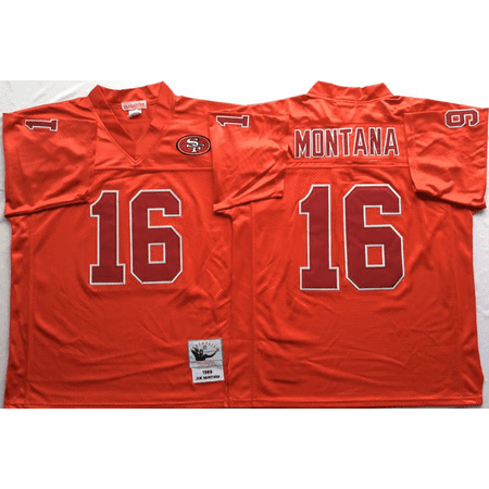 Joe Johnson Jersey - Mens San Francisco 49ers MONTANA #16 Throwback Football Jersey Red Medium
