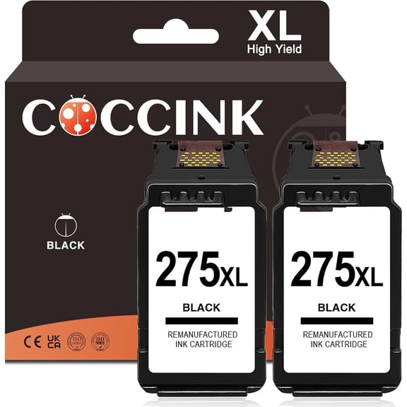 COCCINK PG-275XL 275 XL Black Ink Cartridge Compatible with Canon Pixma TR4720 TR4722 TR4700 TR4725 TS3720 TS3700 TS3722 TS3522 TS3520 TS3500 Printer Cannon 275 XL Printer Ink,2 Black