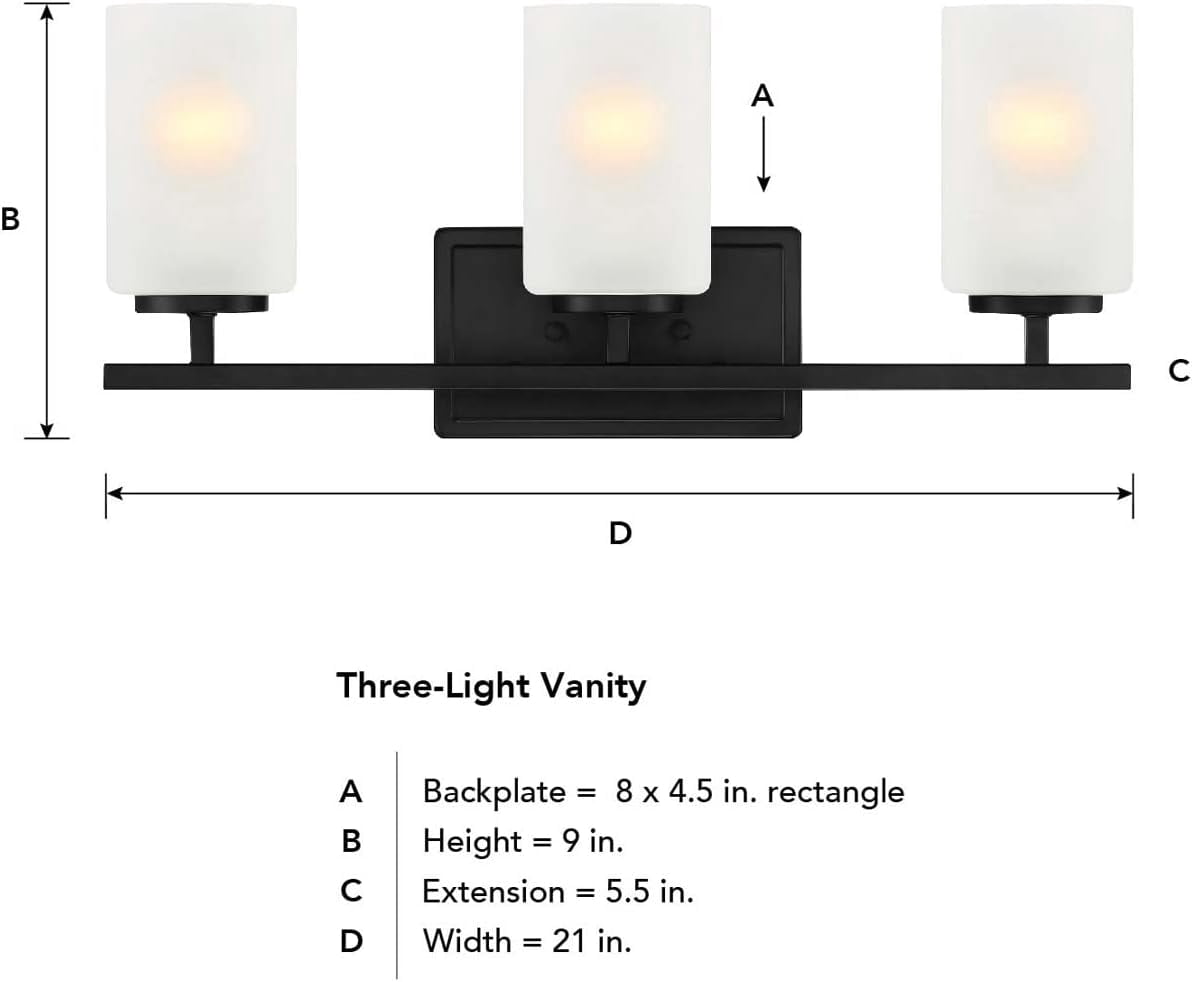 Designers Fountain Carmine 3 Light Matte Black Bathroom Vanity Light Fixture, D239M-3B-MB