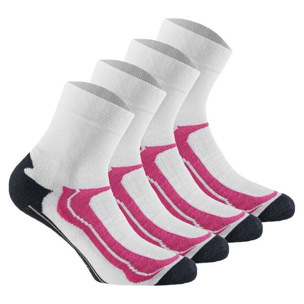 Rohner Basic calcetines de deporte unisex, paquete de 4 - Quarter Sport, mezcla de algodón Blanco/Pink 39-42