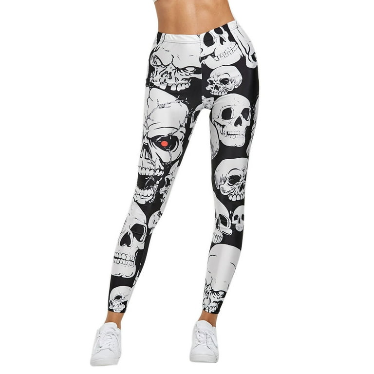 New Women Sexy High Waist Fitness Pants Skull Flowers Print Leggings Slim  Fit Sweatpants Ladies Yoga Pants Gym Sport Running Trousers