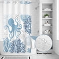 thumbnail image 2 of No Hook Shower Curtain, Navy Blue Octopus Coastal Shower Curtains for Bathroom with See Through Top Window, Nautical Coral Starfish Waterproof & Washable Bath Curtain Stand Up Stall 36"x72", 2 of 9